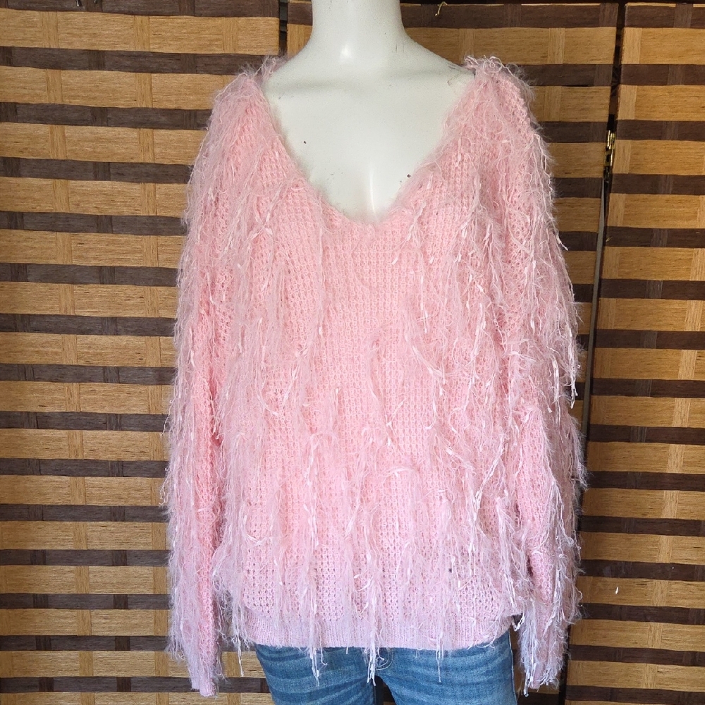 NWOT! Fringe Pink Sweater